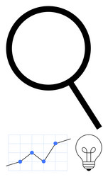 magnifying glass with line graph and lightbulb vector image