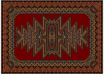 oriental carpet with original pattern on a red bac vector