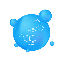 quinine molecule structure with blue spherical vector image