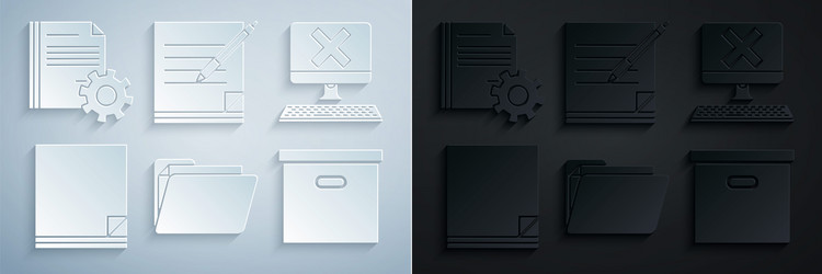 Set document folder computer with keyboard and x vector