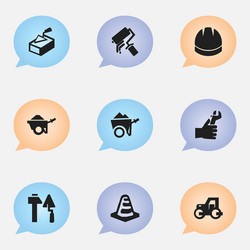 set of 9 editable building icons includes symbols vector image