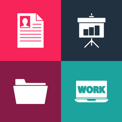 set pop art laptop with text work document folder vector image