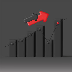 3d bar chart with red arrow pointing up vector