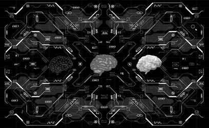 conceptual polygonal brain with hud elements vector image