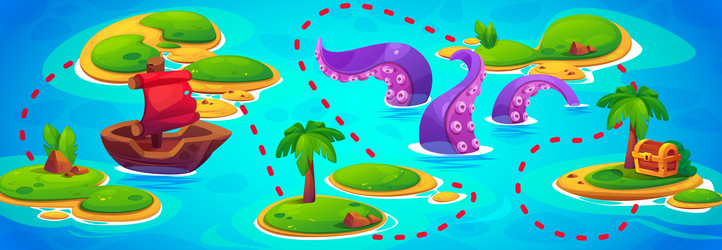 game level map with marked path to treasure vector image