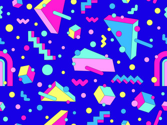 memphis geometric seamless pattern with 3d shapes vector image