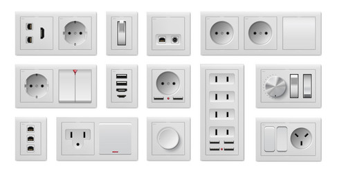 Wall socket and plug types electrical power point Vector Image