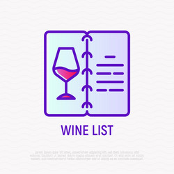 wine list opened menu with glass line icon vector image