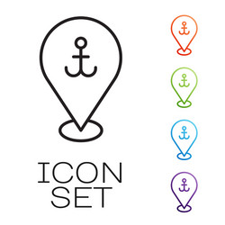 black line map pointer with anchor icon isolated vector image