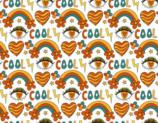 Retro rainbow eye 70s seamless pattern hippie vector