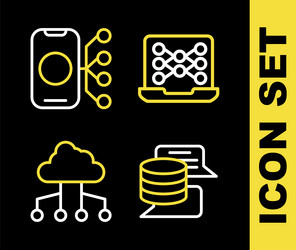 set line neural network server data cloud vector image