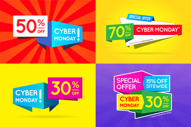 set of cyber monday sale signs banners posters vector