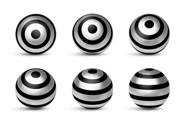 Sphere stripped 3d metal set on white background vector