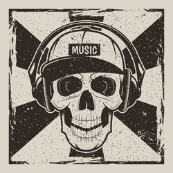 Vintage Skull with Headphones Vector Image