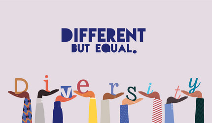 different but equal and diversity word on hands up vector image