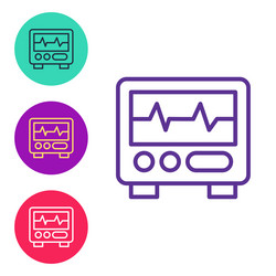set line computer monitor with cardiogram icon vector image