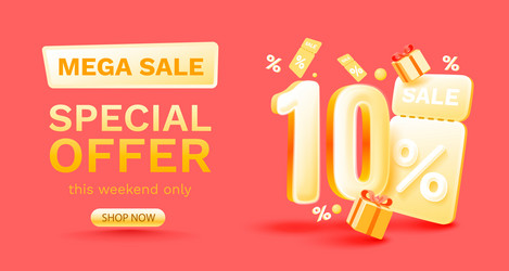 10 percent special offer mega sale check and gift vector