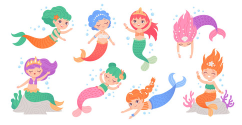 Adorable Mermaid Princesses Vector Image