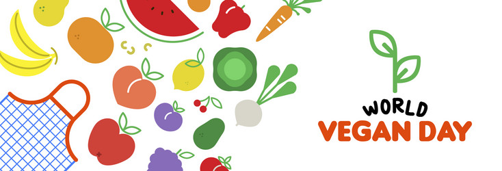 vegan day web banner of vegetable and fruit icons vector