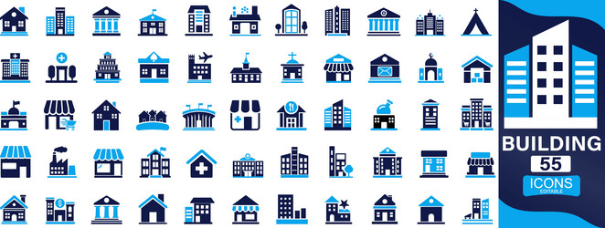 Building Icon Set - Diverse Structures vector image