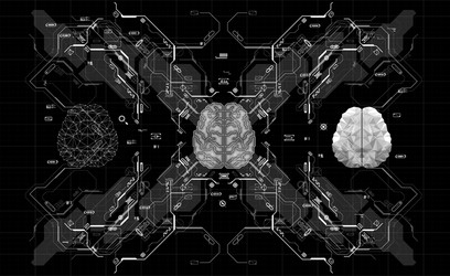 conceptual polygonal brain with hud elements vector image