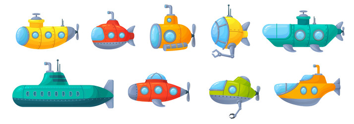 Cute Cartoon Submarines Vector Image
