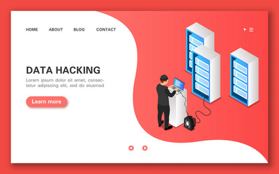 hacking data concept banner in flat isometric vector image