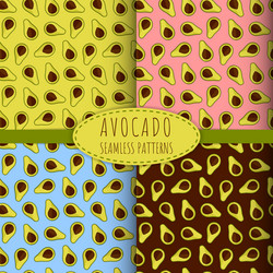 set four seamless patterns with avocado vector image