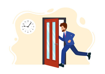 Businessman runs into open door human is running vector