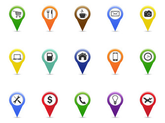 color gps and navigation pointer icons set vector image