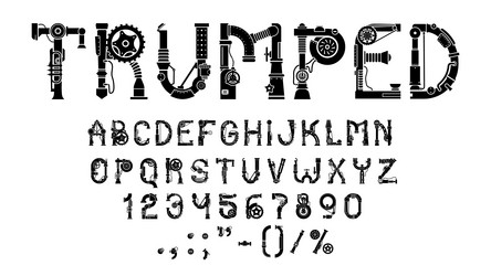 steampunk font alphabet letters mechanic typeface vector image