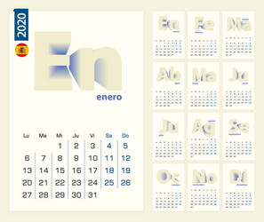 Calendar 2020 template in spanish language vector