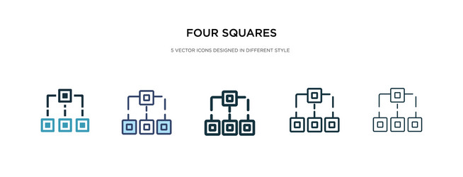 four squares icon in different style two colored vector image