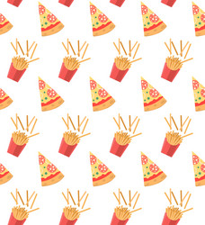 seamless pattern with pizza slices and french vector