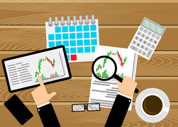 Trader work place analyzing exchange chart vector