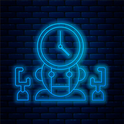 glowing neon line robot and digital time manager vector image