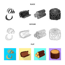 isolated object of tree and raw icon set vector image