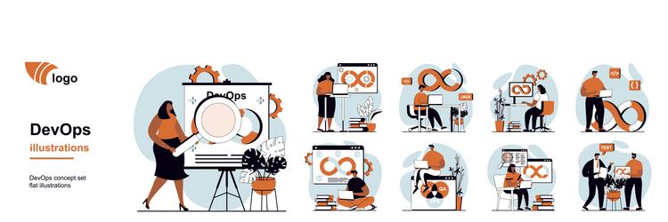devops concept with people scenes mega set in flat vector image
