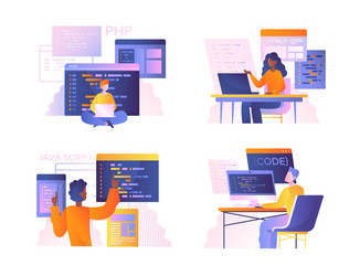 Diverse Coders Working vector image
