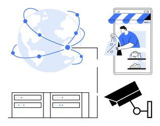 global e-commerce and cybersecurity connecting vector image