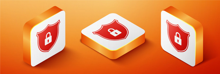 Isometric shield security with lock icon isolated vector