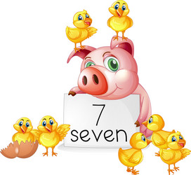 number seven with pig and chicks vector image