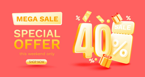 40 percent special offer mega sale check and gift vector