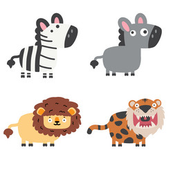 Cute Animal Doodle Set - Cartoon Animals Vector Image