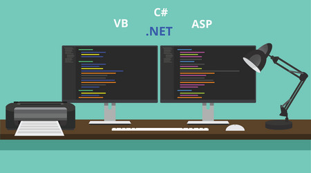 Programmer workspace visual studio net technology vector