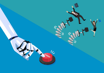 robot hand pushing fired button to layoff human vector image