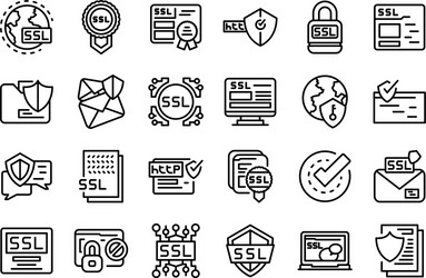 ssl certificate icons set outline style vector image