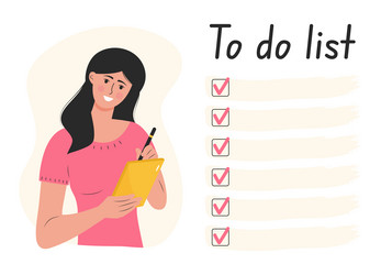 woman writing in notebook doing checking list vector image