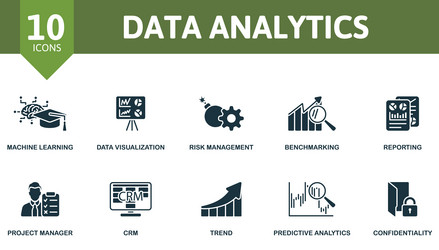 data analytics icon set machine learning vector image