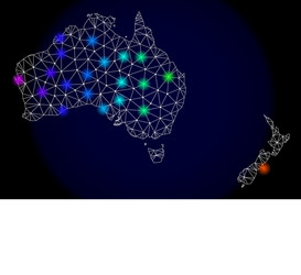 Polygonal wire frame mesh map of australia and new vector